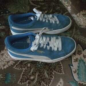 Puma Blue Retro Suede Classic Low Top Sneakers Skater Gym Shoes youth size 4.5